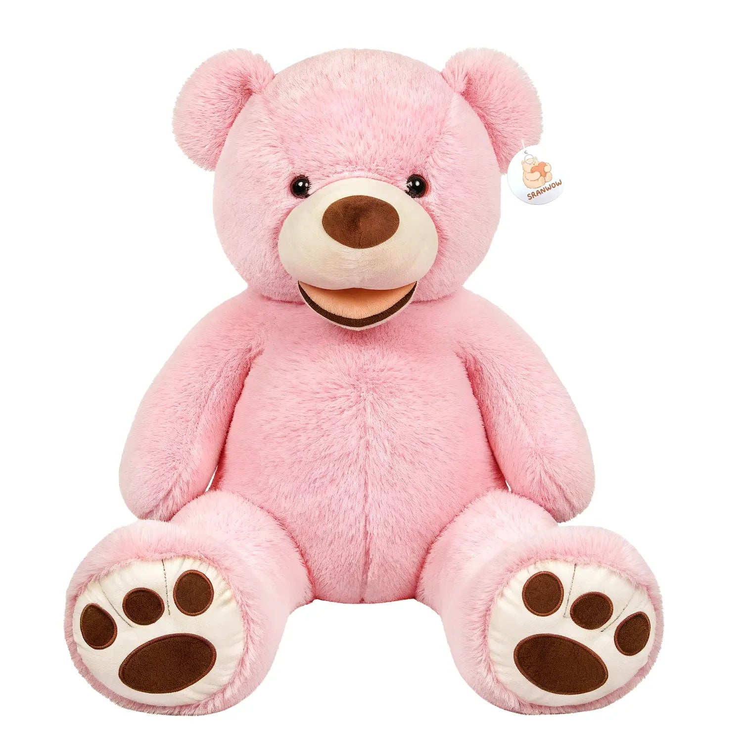 SRANWOW Giant Plush Teddy Bear, 52 Inches Tall, Soft Gray Stuffed Animal with Paw Details (Pink)