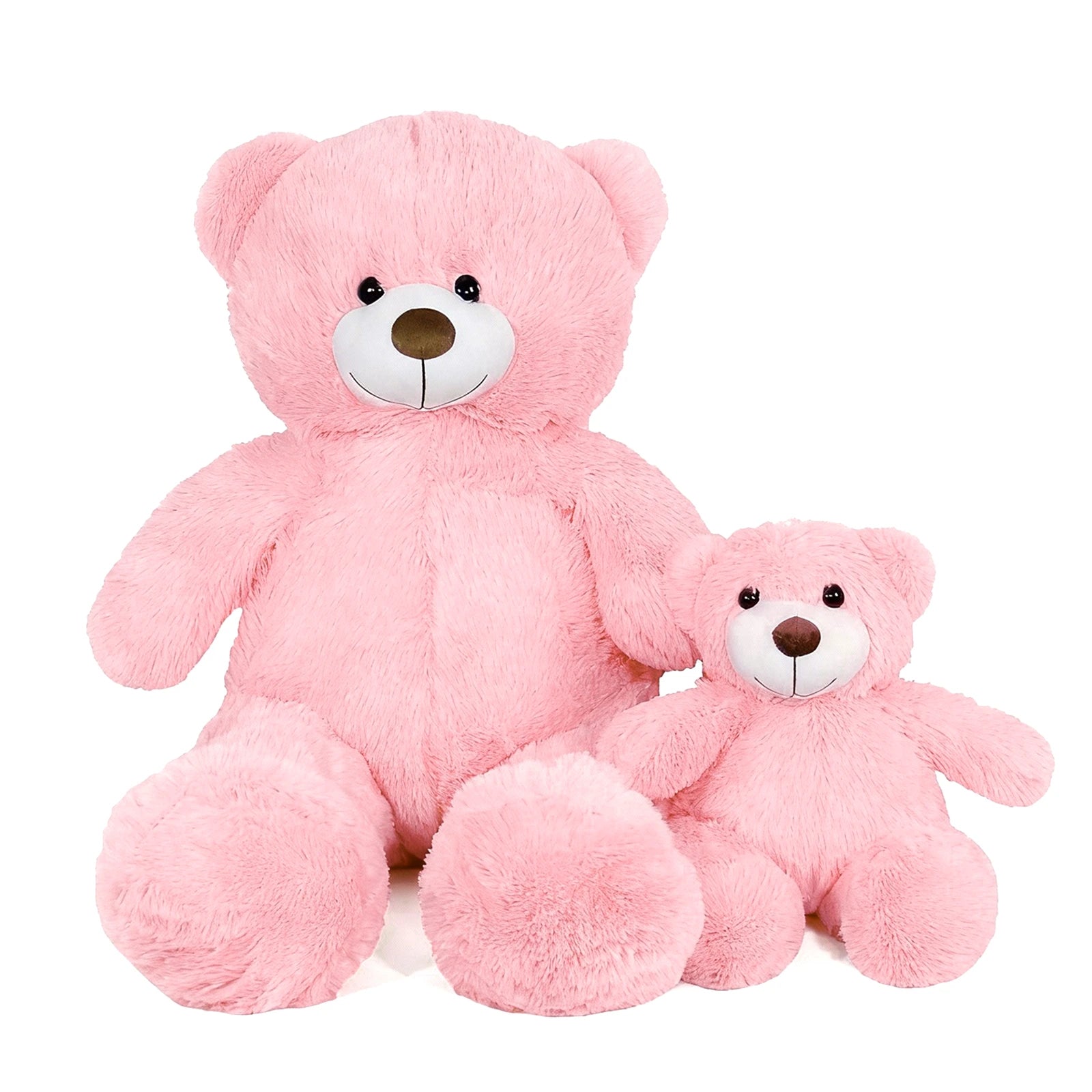 SRANWOW 2-in-1 Teddy Bear Plush Set, 39.4 inch Large & 17.7 inch Small, Stuffed Animal with Hidden Storage (Pink)