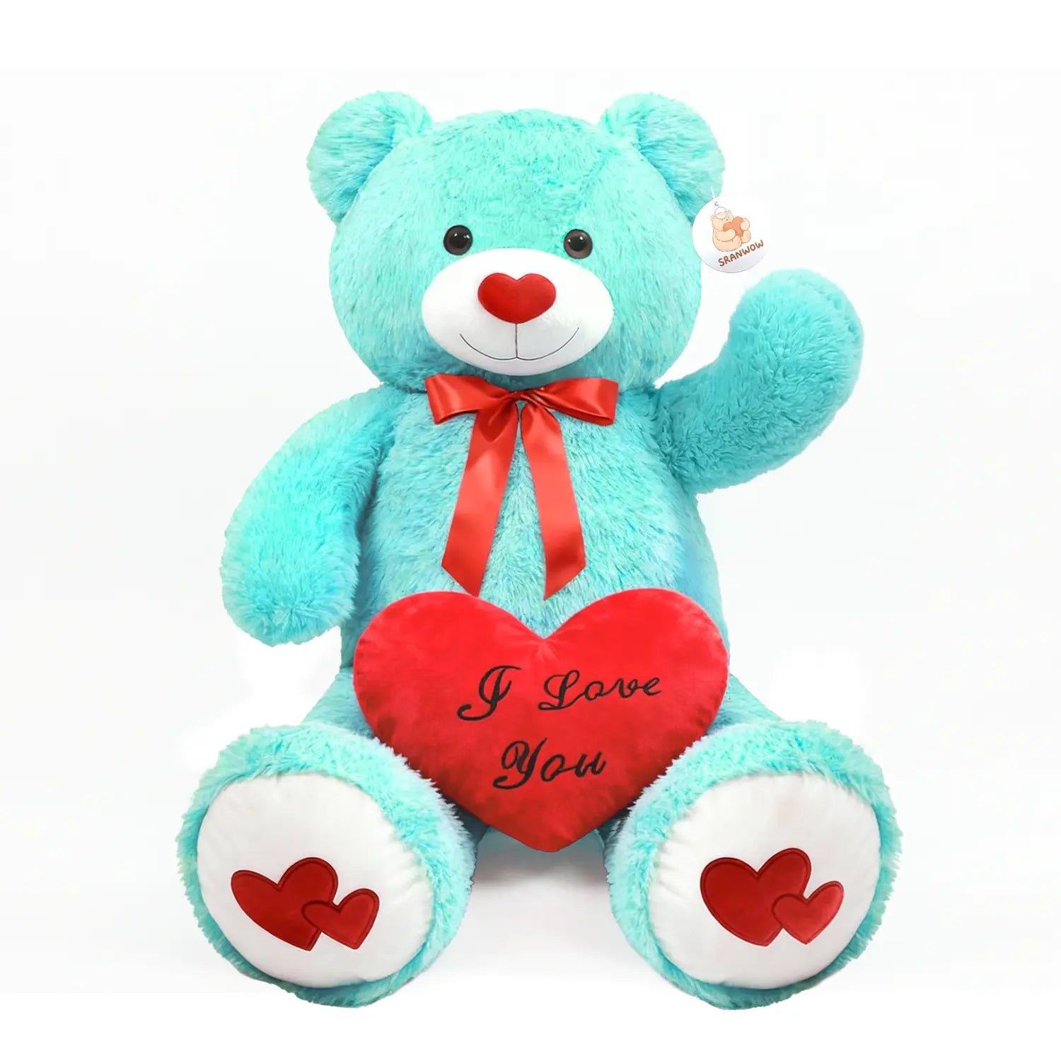 SRANWOW 43.3 Inch Giant Teddy Bear with Soft Heart Pillow, Plush Stuffed Animal, Valentine's Day Gift (Blue)