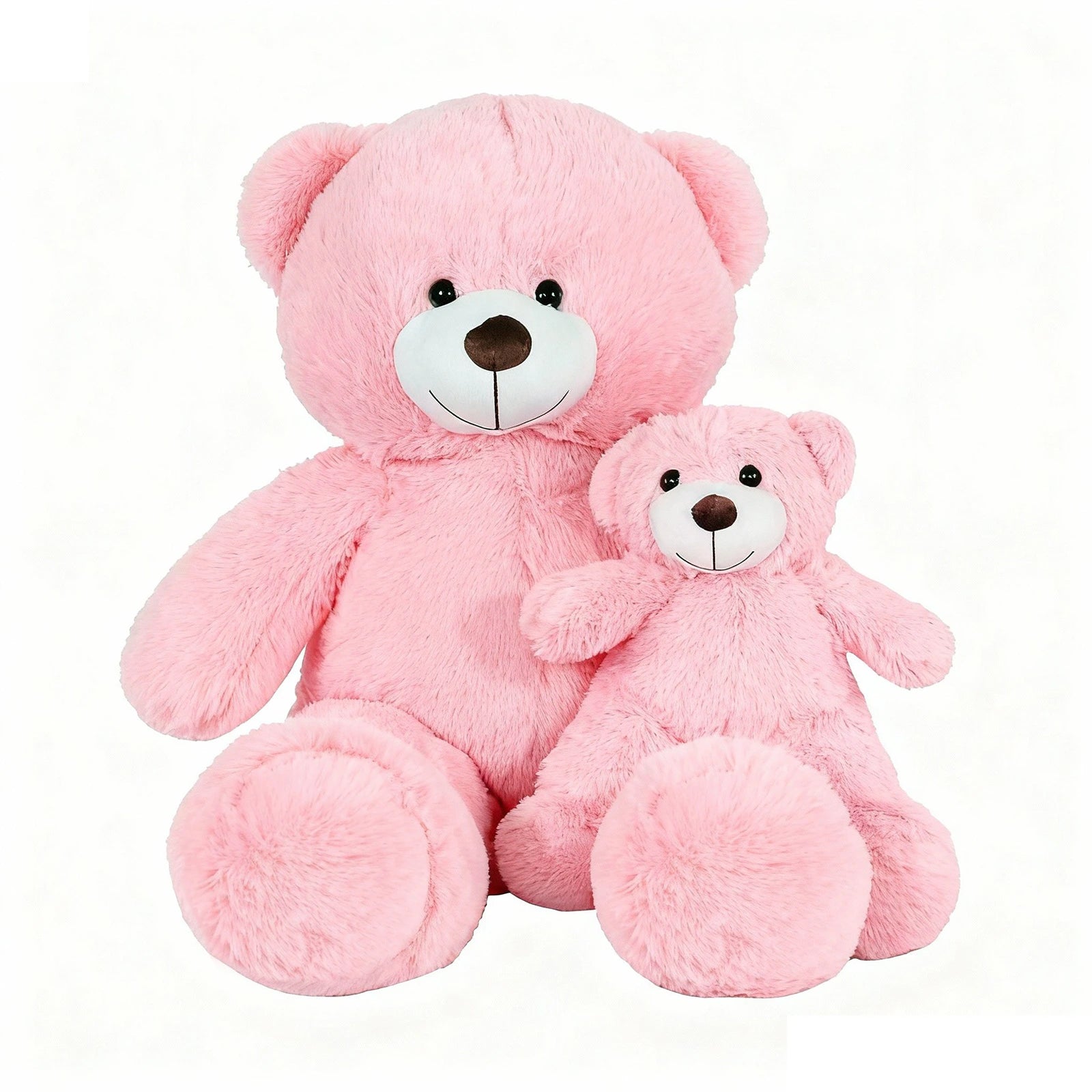 SRANWOW 2-in-1 Teddy Bear Plush Set, 39.4 inch Large & 17.7 inch Small, Stuffed Animal with Hidden Storage (Pink)