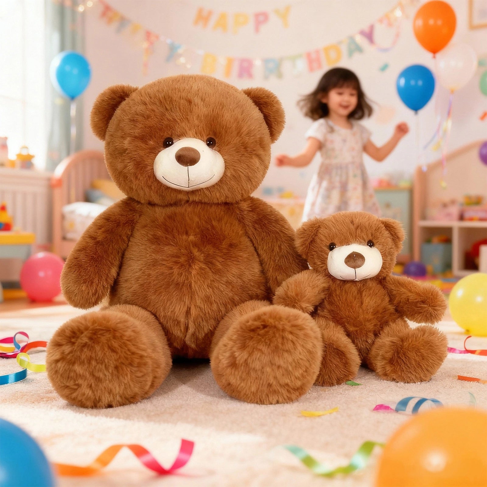 SRANWOW 2-in-1 Teddy Bear Plush Set, 39.4 inch Large & 17.7 inch Small, Stuffed Animal with Hidden Storage (Dark Brown)