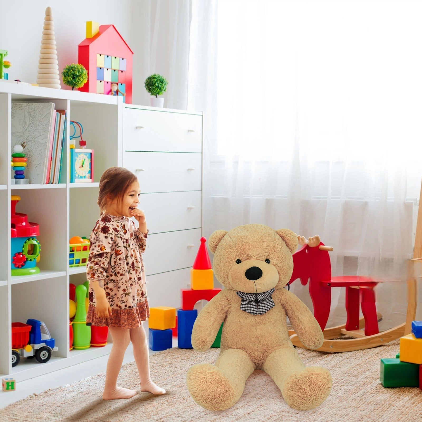 SRANWOW Giant Teddy Bear with Bow Tie, 51.2 Inches Tall, Super Soft Plush(Light brown)