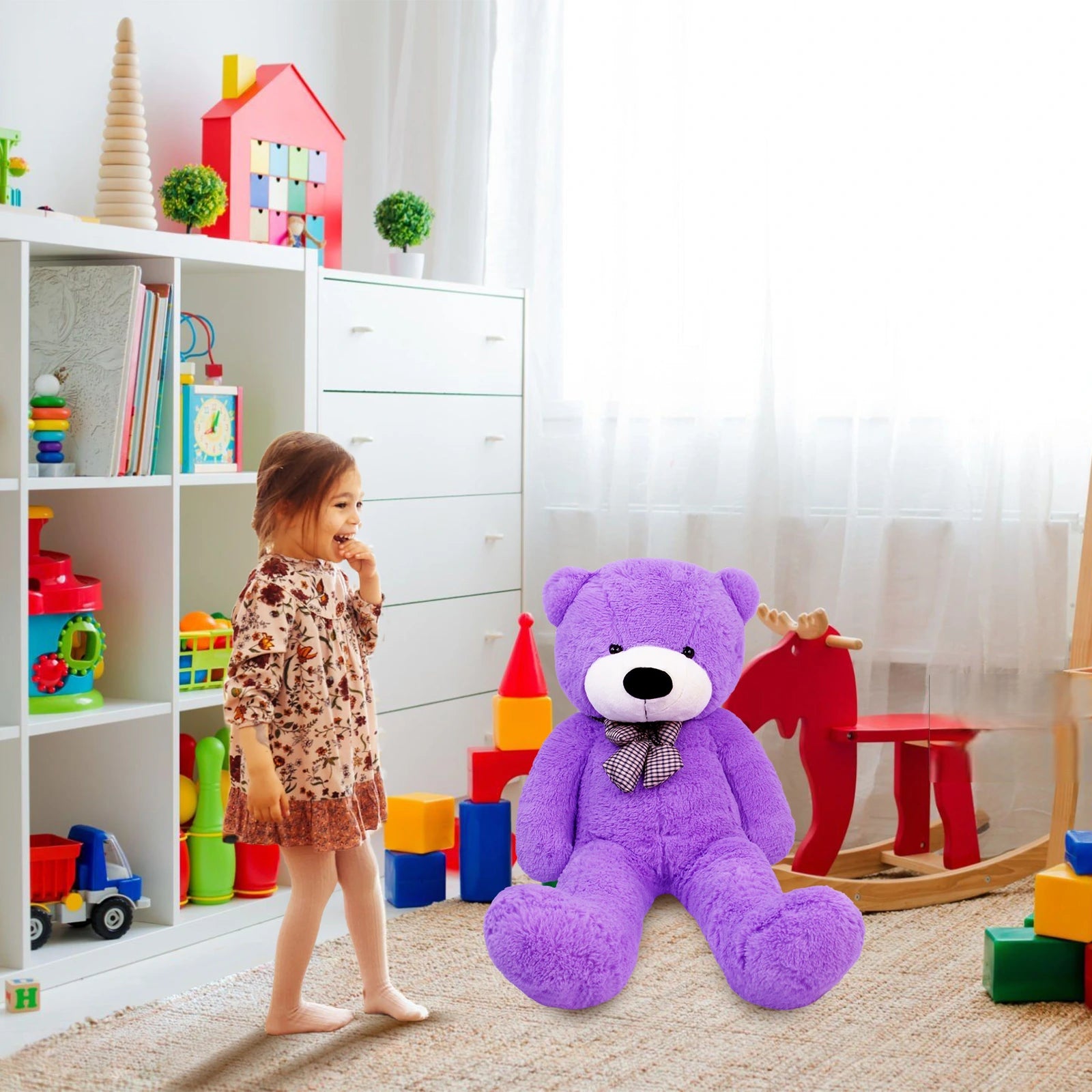 SRANWOW Giant Teddy Bear with Bow Tie, 51.2 Inches Tall, Super Soft Plush(Purple)