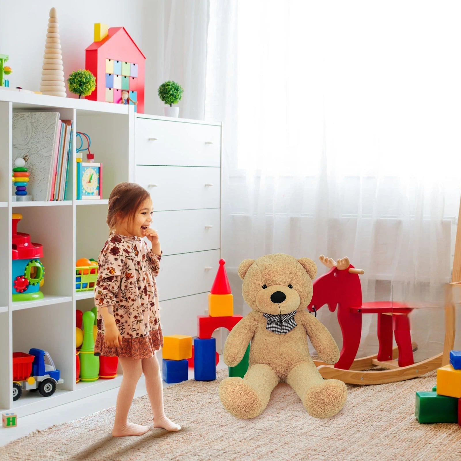 SRANWOW Giant Teddy Bear with Bow Tie, 43.3 Inches Tall, Super Soft Plush(Light brown)