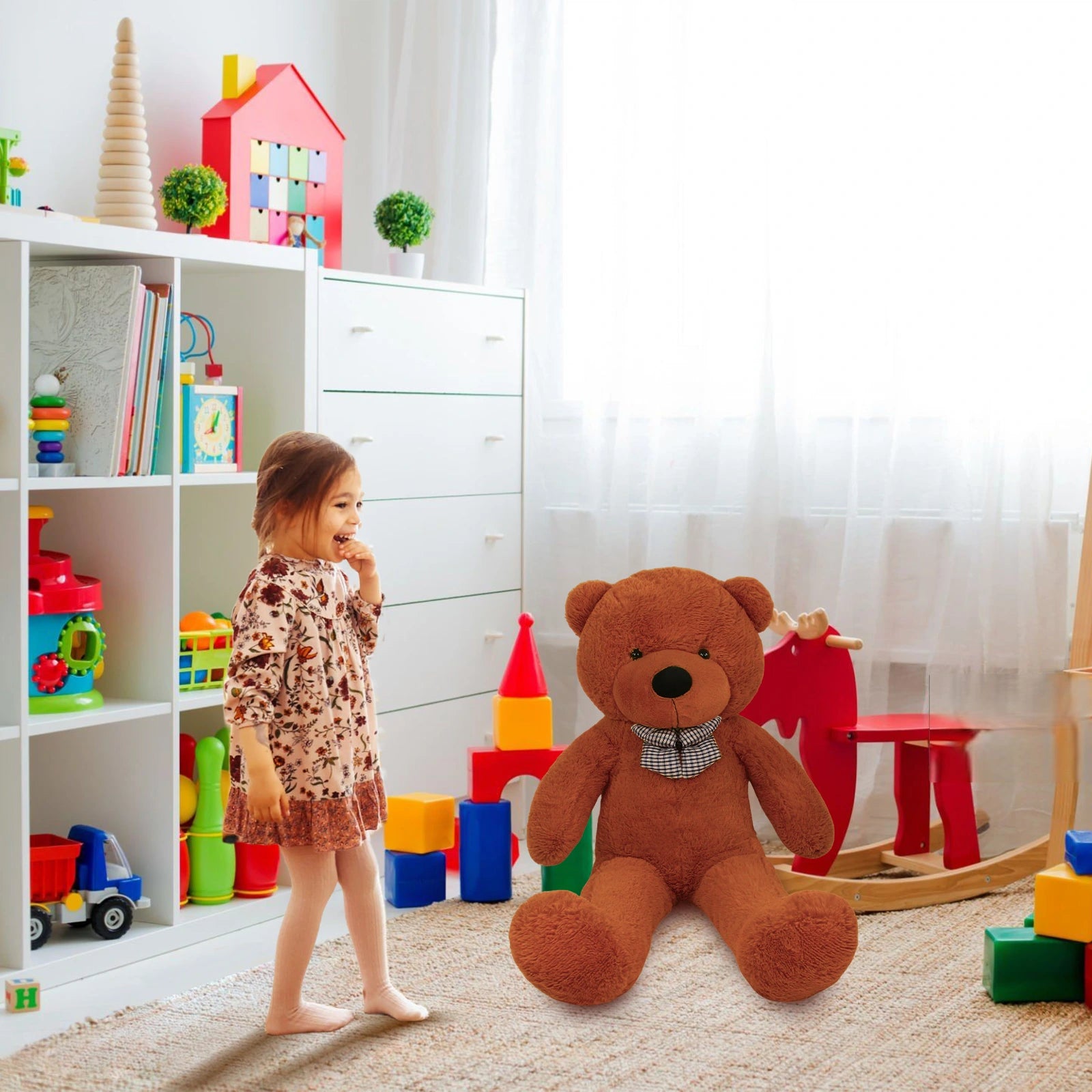 SRANWOW Giant Teddy Bear with Bow Tie, 51.2 Inches Tall, Super Soft Plush(Darkbrown)