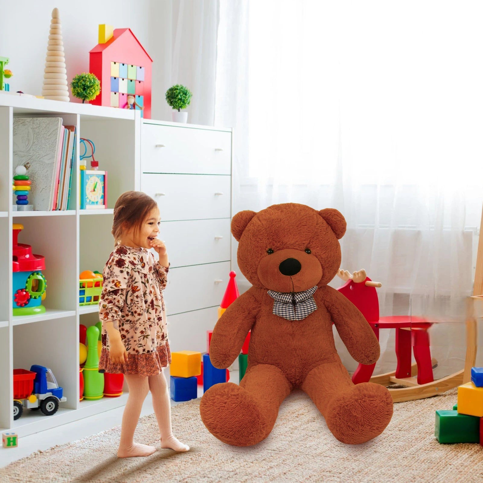 SRANWOW Giant Teddy Bear with Bow Tie, 59 Inches Tall, Super Soft Plush (Dark brown)