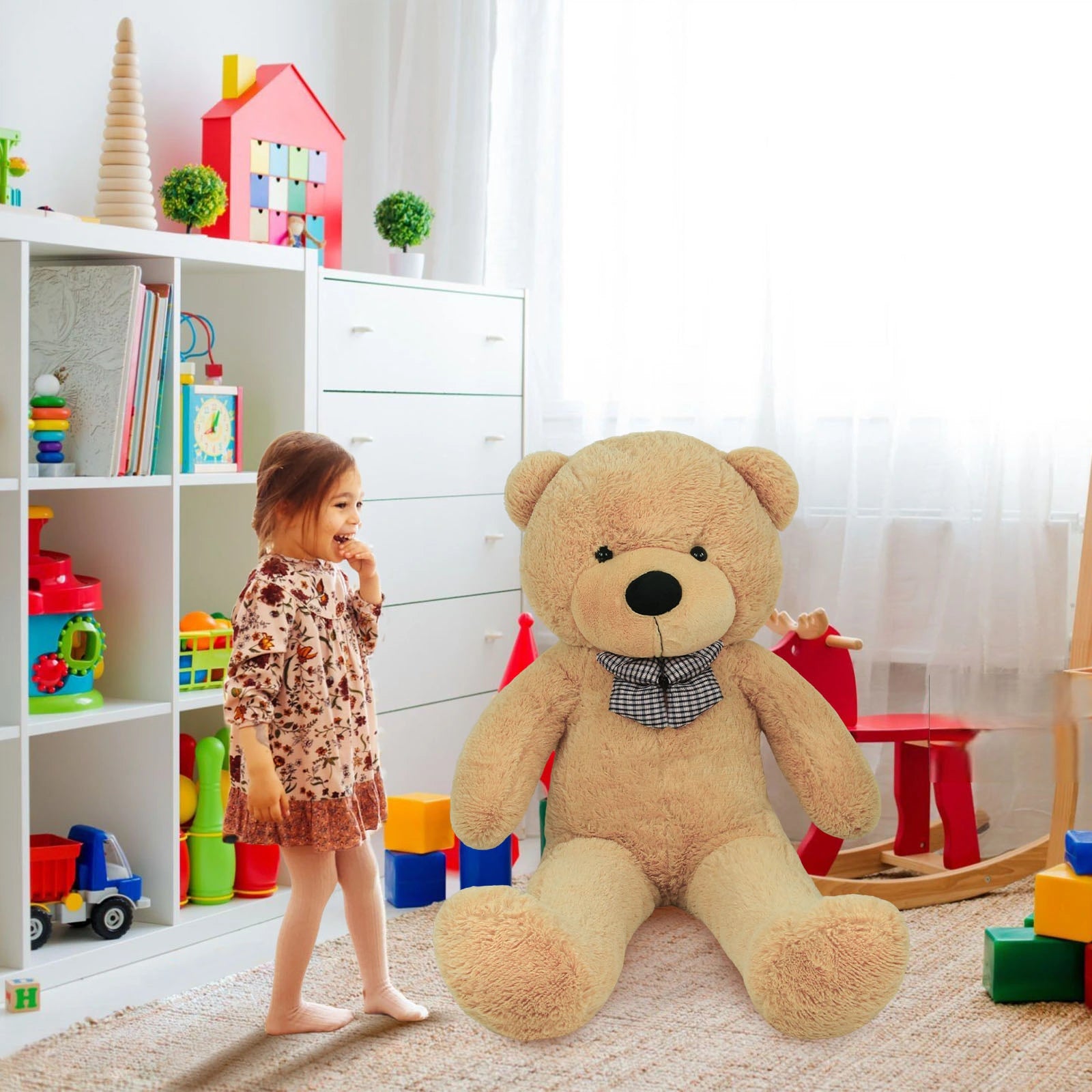 SRANWOW Giant Teddy Bear with Bow Tie, 67 Inches Tall, Super Soft Plush (Light brown)