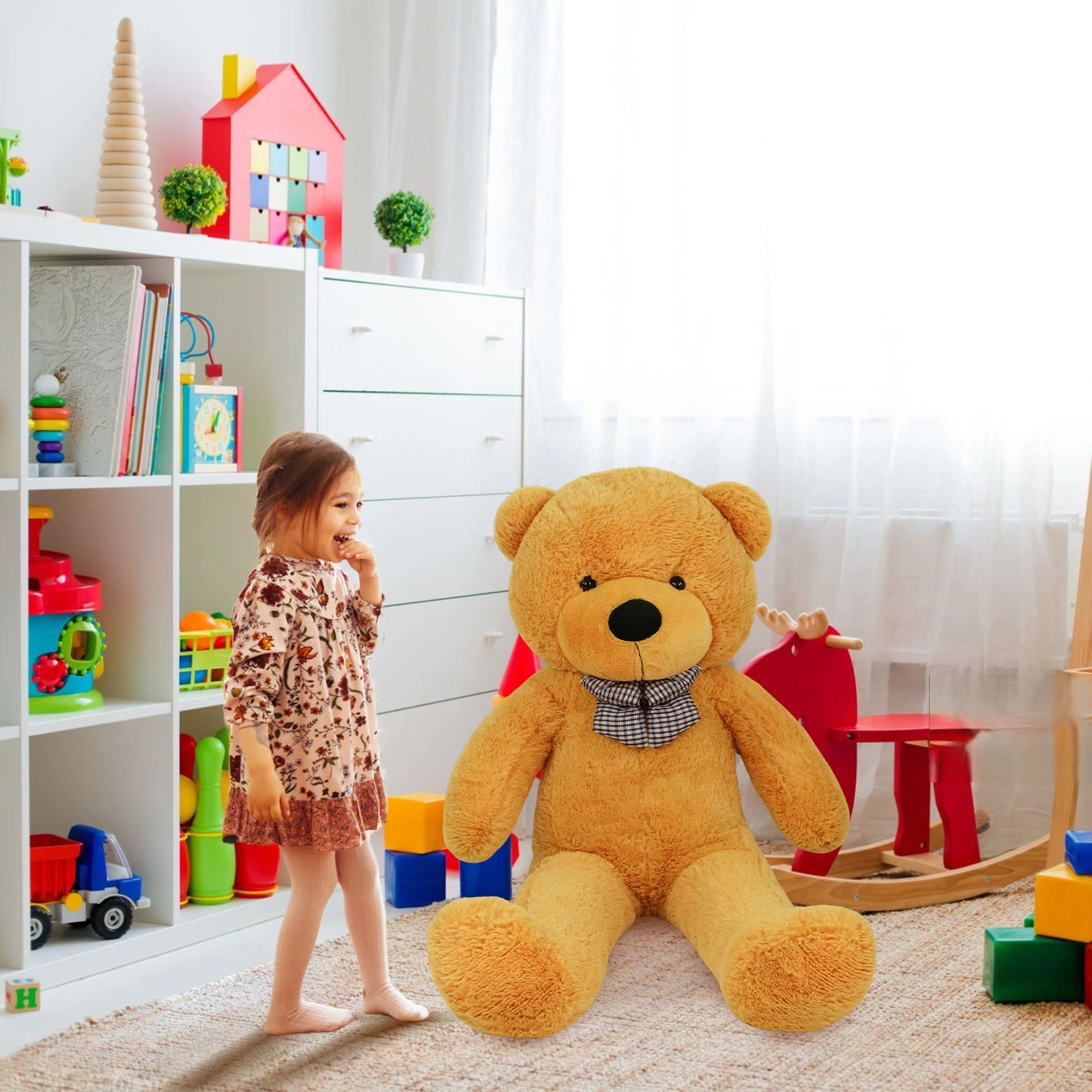 SRANWOW Giant Teddy Bear with Bow Tie, 59 Inches Tall, Super Soft Plush (Orange)