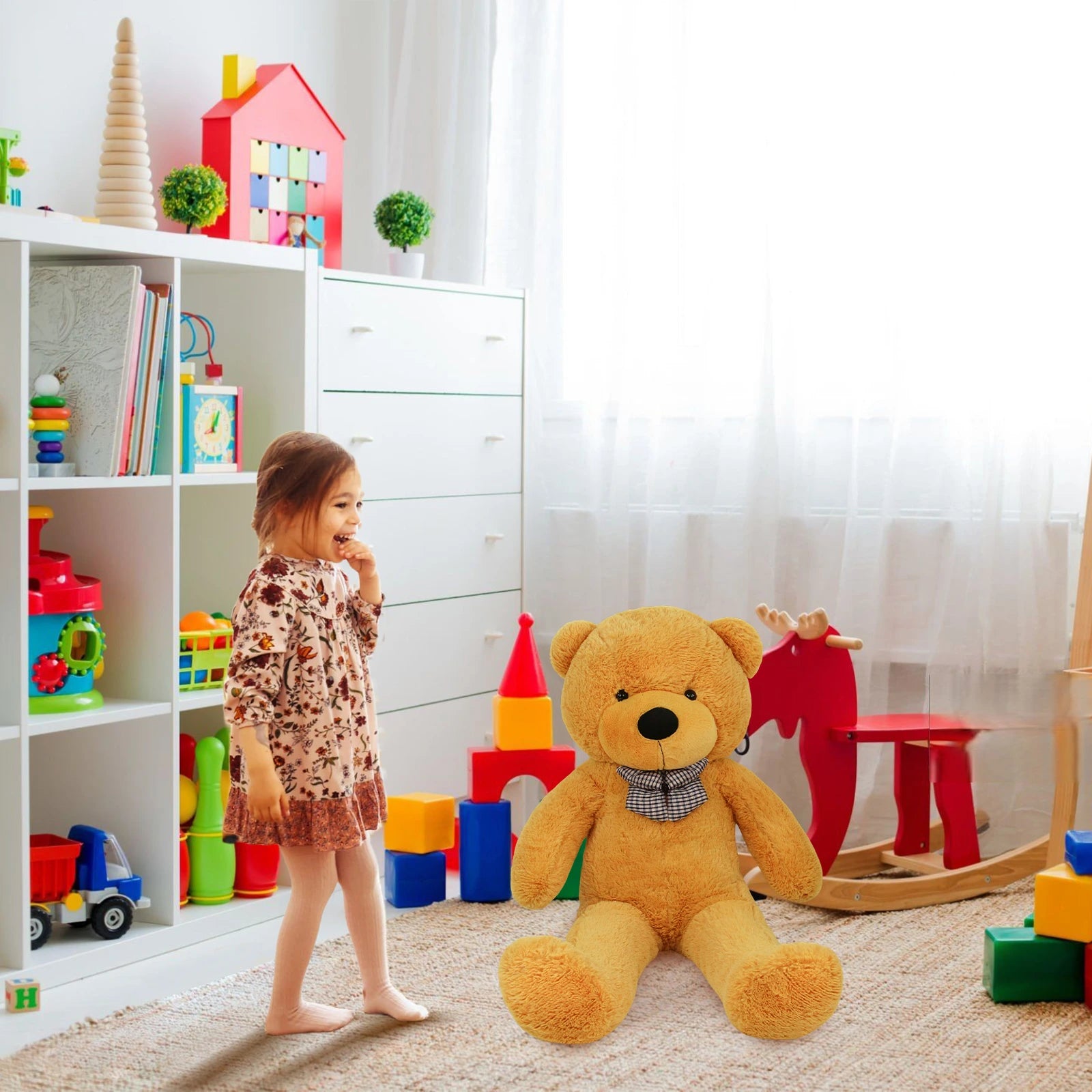 SRANWOW Giant Teddy Bear with Bow Tie, 43.3 Inches Tall, Super Soft Plush(Orange)