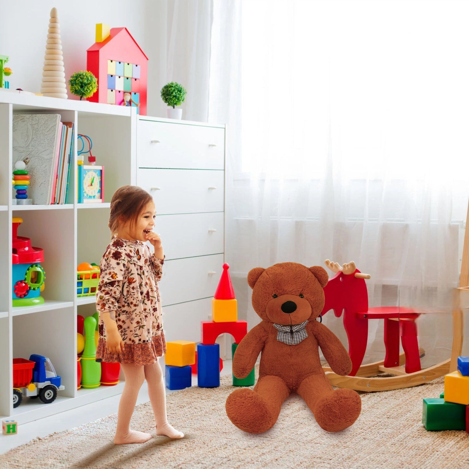 SRANWOW Giant Teddy Bear with Bow Tie, 43.3 Inches Tall, Super Soft Plush(Dark brown)