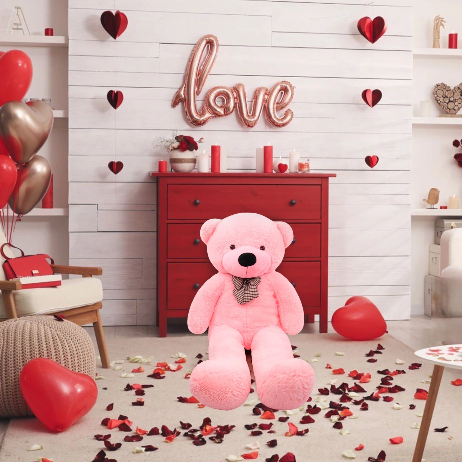 SRANWOW Giant Teddy Bear with Bow Tie, 43.3 Inches Tall, Super Soft Plush(Pink)
