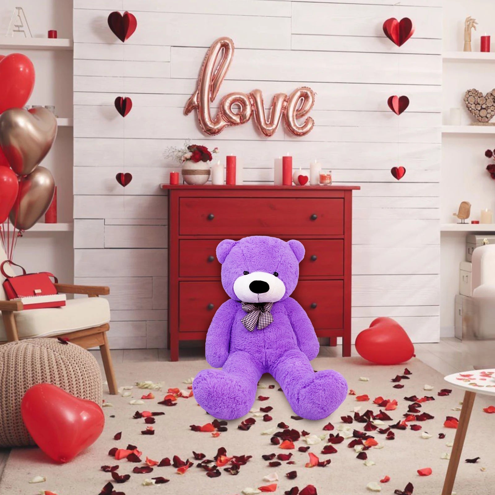SRANWOW Giant Teddy Bear with Bow Tie, 43.3 Inches Tall, Super Soft Plush(Purple)