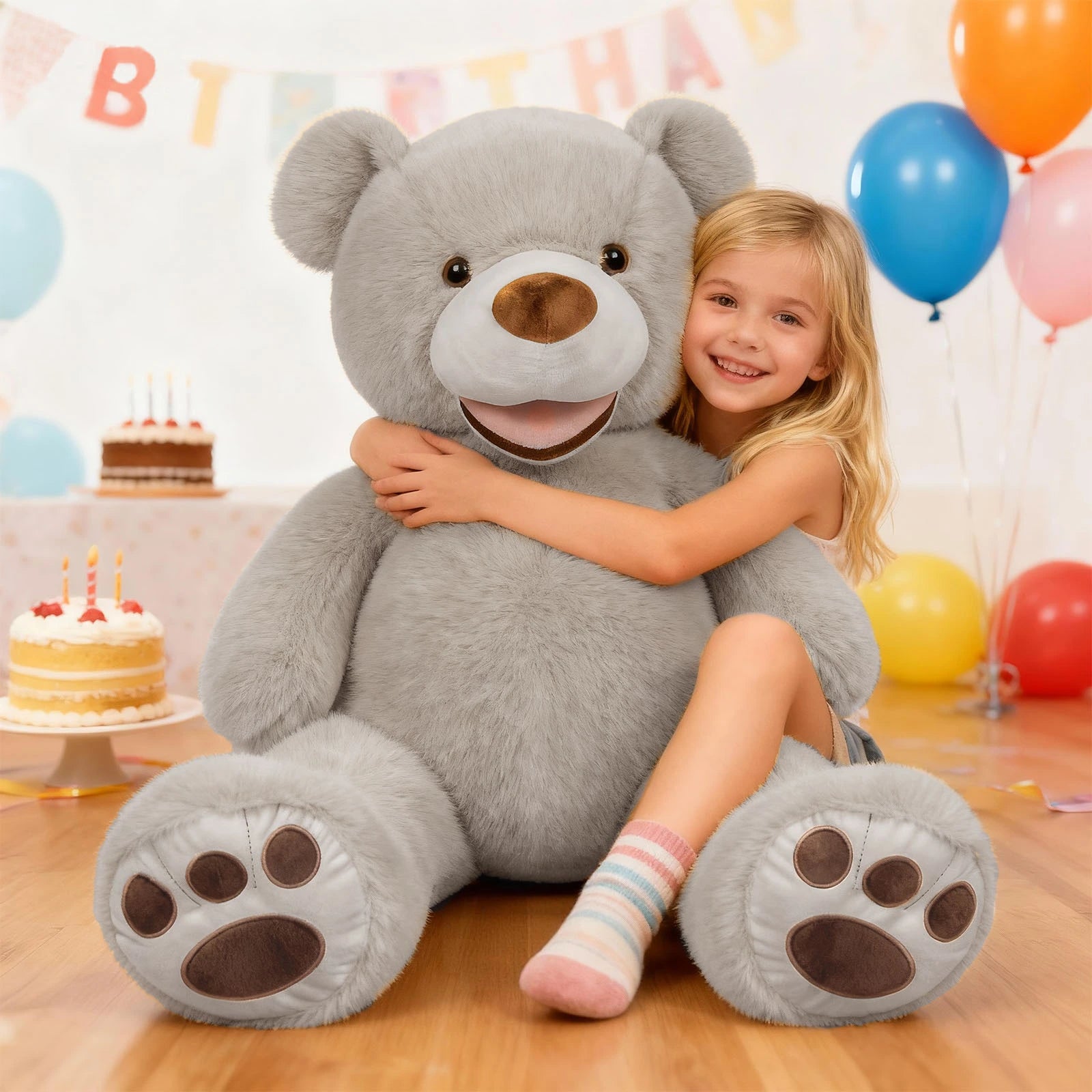 SRANWOW Giant Plush Teddy Bear, 52 Inches Tall, Soft Gray Stuffed Animal with Paw Details (Gray)