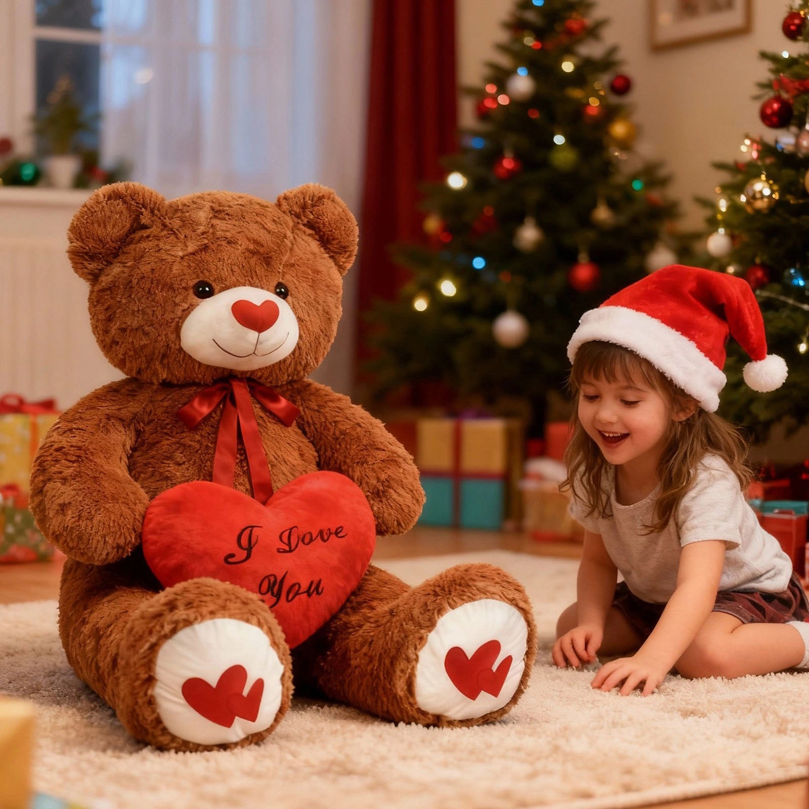 SRANWOW 43.3 Inch Giant Teddy Bear with Soft Heart Pillow, Plush Stuffed Animal, Valentine's Day Gift (Dark Brown)