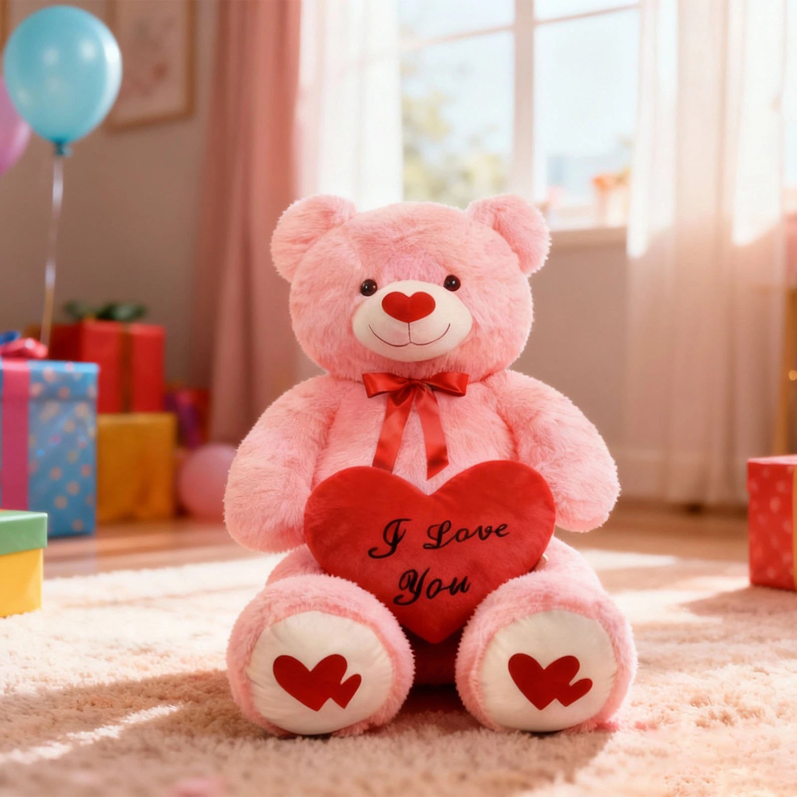 SRANWOW 43.3 Inch Giant Teddy Bear with Soft Heart Pillow, Plush Stuffed Animal, Valentine's Day Gift (Pink)