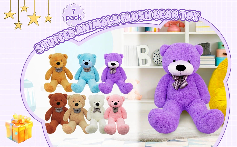 SRANWOW Giant Teddy Bear with Bow Tie, 51.2 Inches Tall, Super Soft Plush(Purple) - Detail 1