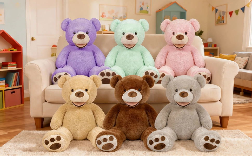 SRANWOW 52 Inches Giant Plush Teddy Bear Soft Gray Stuffed Animal with Paw Details (Dark Brown) - Detail 1