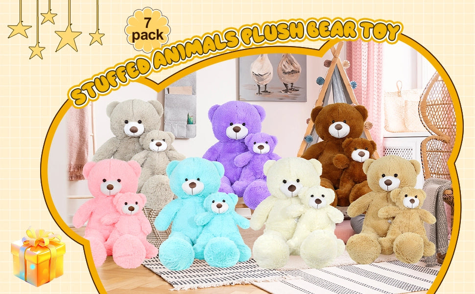 SRANWOW 2-in-1 Teddy Bear Plush Set, 39.4 inch Large & 17.7 inch Small, Stuffed Animal with Hidden Storage (Dark Brown) - Detail 1