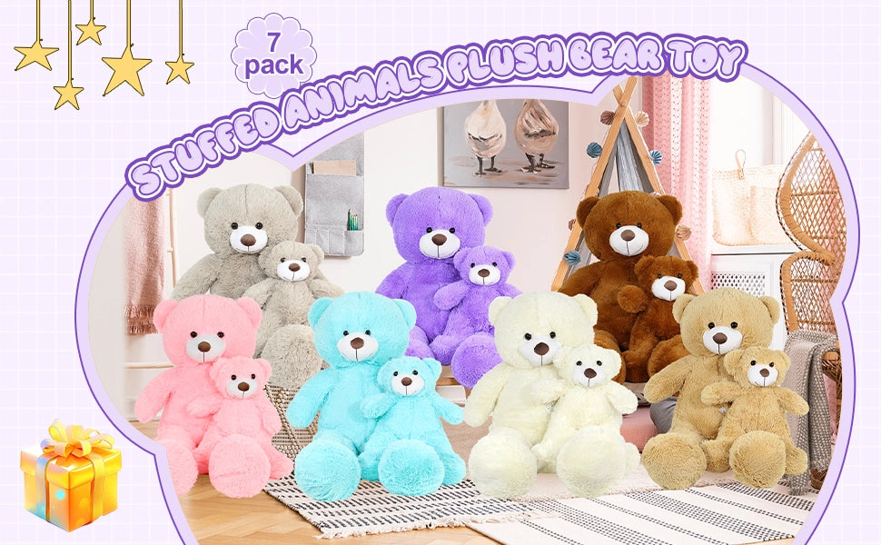 SRANWOW 2-in-1 Teddy Bear Plush Set, 39.4 inch Large & 17.7 inch Small, Stuffed Animal with Hidden Storage (Purple) - Detail 1