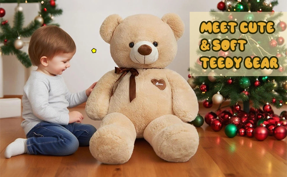 SRANWOW 45 Inches Giant Teddy Bear Super Soft Plush (Light Brown) - Detail 1