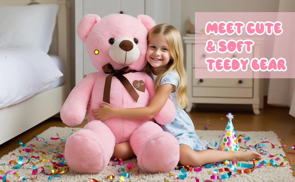 SRANWOW 45 Inches Giant Teddy Bear Super Soft Plush (Pink) - Detail 1