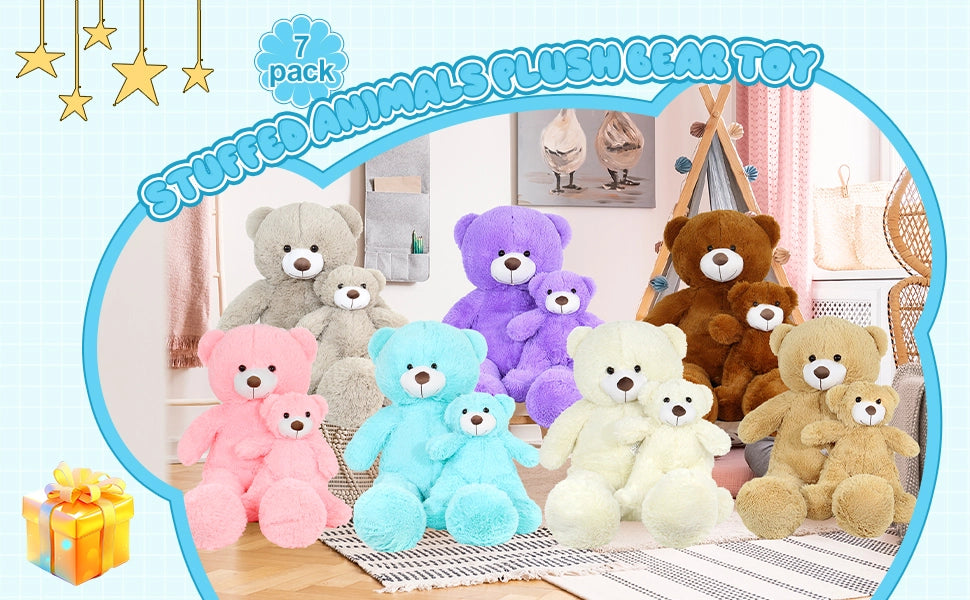 SRANWOW 2-in-1 Teddy Bear Plush Set, 39.4 inch Large & 17.7 inch Small, Stuffed Animal with Hidden Storage (Blue) - Detail 1