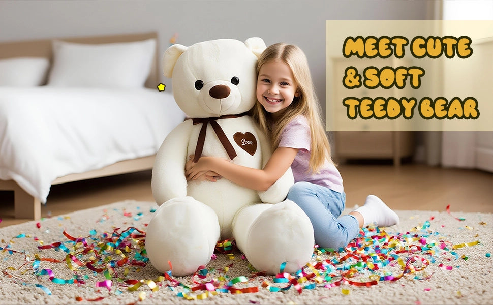 SRANWOW 45 Inches Giant Teddy Bear Super Soft Plush (White) - Detail 2