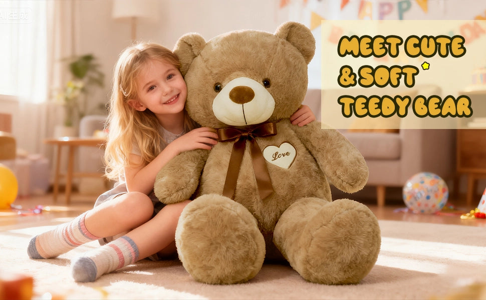 SRANWOW 45 Inches Giant Teddy Bear Super Soft Plush (Dark Brown) - Detail 1