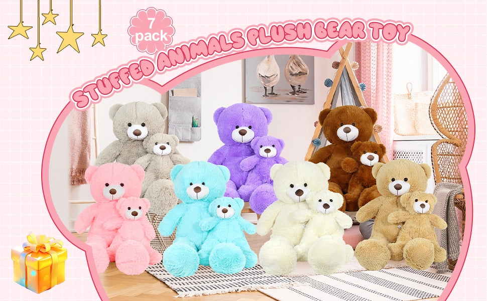 SRANWOW 2-in-1 Teddy Bear Plush Set, 39.4 inch Large & 17.7 inch Small, Stuffed Animal with Hidden Storage (Pink) - Detail 1