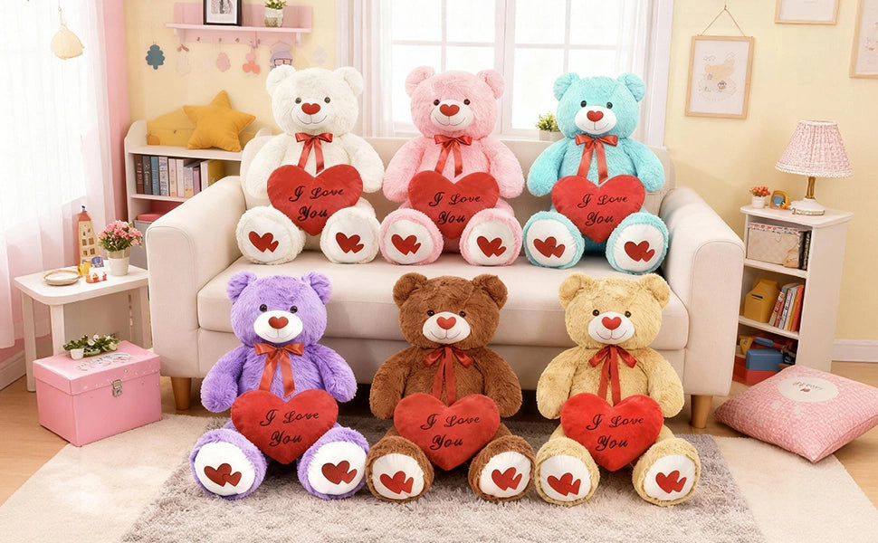 SRANWOW 43.3 Inch Giant Teddy Bear with Soft Heart Pillow, Plush Stuffed Animal, Valentine's Day Gift (Blue) - Detail 2