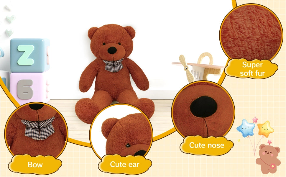 SRANWOW Giant Teddy Bear with Bow Tie, 51.2 Inches Tall, Super Soft Plush(Darkbrown) - Detail 2
