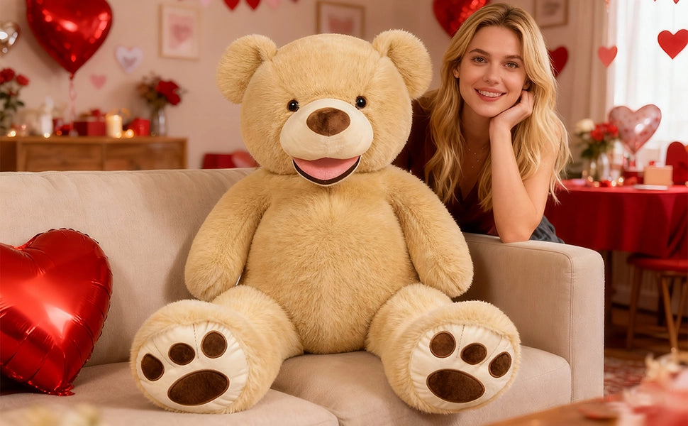 SRANWOW 52 Inches Giant Plush Teddy Bear Soft Gray Stuffed Animal with Paw Details (Light Brown) - Detail 2
