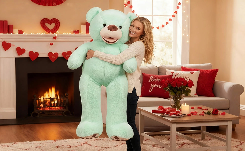 SRANWOW 52 Inches Giant Plush Teddy Bear Soft Gray Stuffed Animal with Paw Details (Blue) - Detail 2