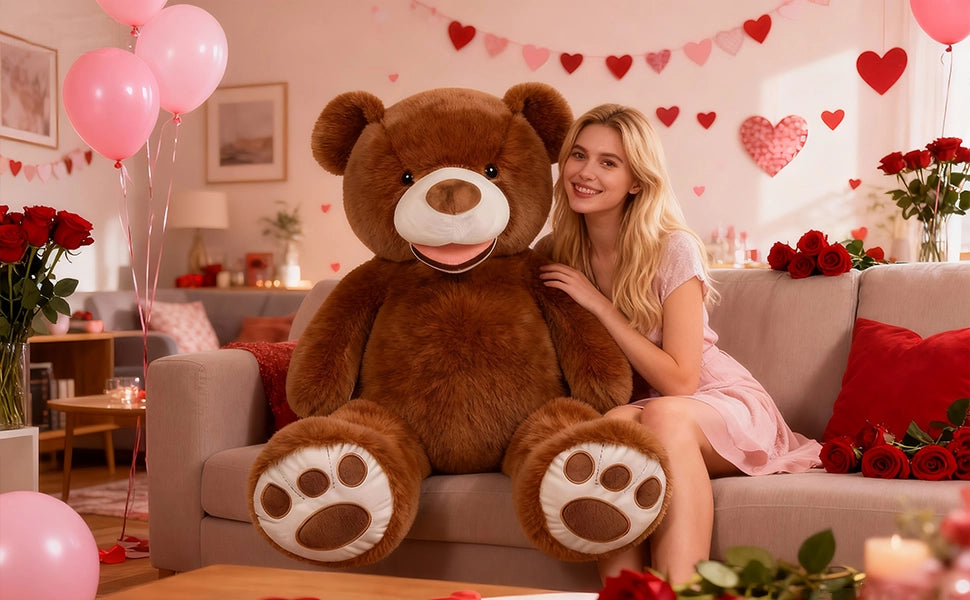 SRANWOW 52 Inches Giant Plush Teddy Bear Soft Gray Stuffed Animal with Paw Details (Dark Brown) - Detail 2