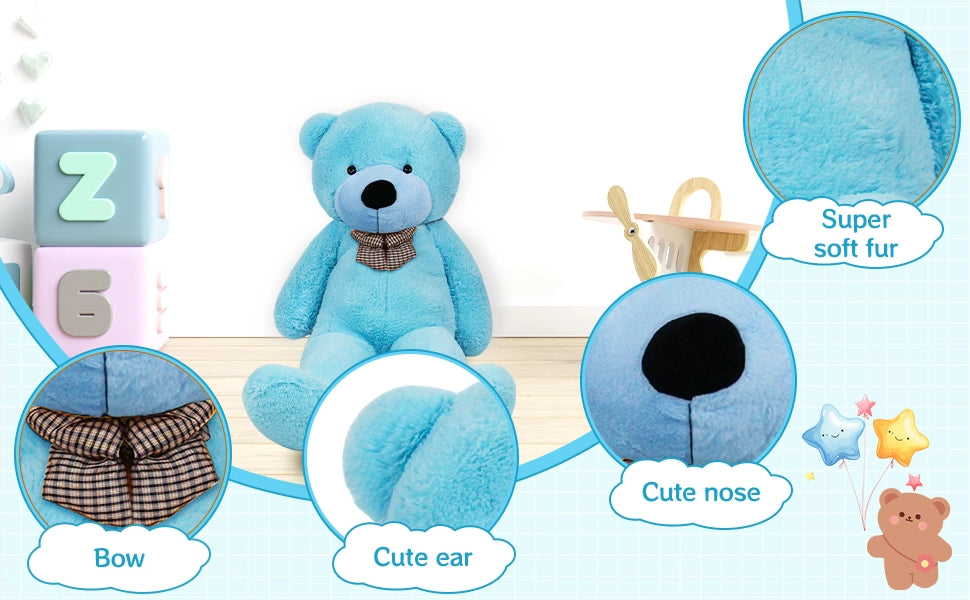 SRANWOW 3.7 feet 4.3 feet 5 feet 5.7 feet Giant Teddy Bear with Bow Tie, Super Soft Plush (Blue, 51 Inch) - Detail 2