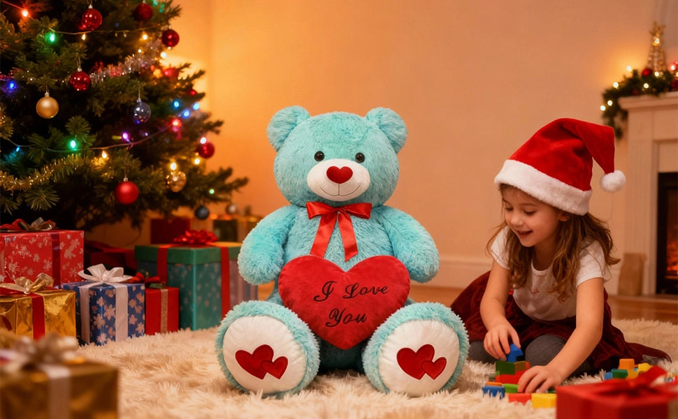 SRANWOW 43.3 Inch Giant Teddy Bear with Soft Heart Pillow, Plush Stuffed Animal, Valentine's Day Gift (Blue) - Detail 3