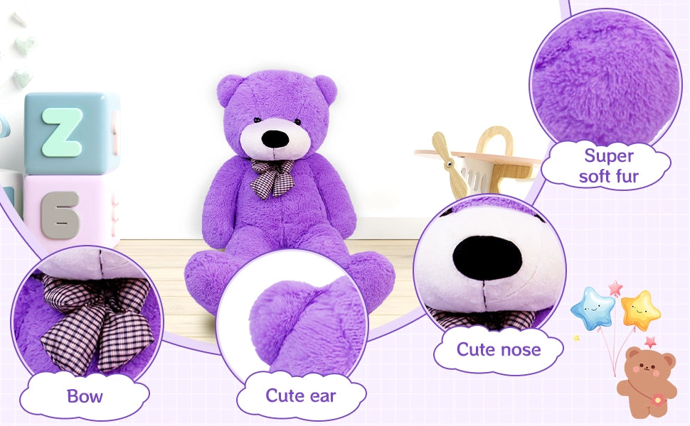SRANWOW Giant Teddy Bear with Bow Tie, 51.2 Inches Tall, Super Soft Plush(Purple) - Detail 2
