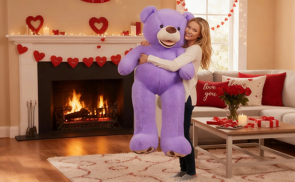 SRANWOW 52 Inches Giant Plush Teddy Bear Soft Gray Stuffed Animal with Paw Details (Purple) - Detail 2