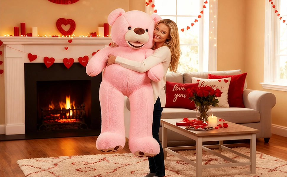 SRANWOW Giant Plush Teddy Bear, 52 Inches Tall, Soft Gray Stuffed Animal with Paw Details (Pink) - Detail 2