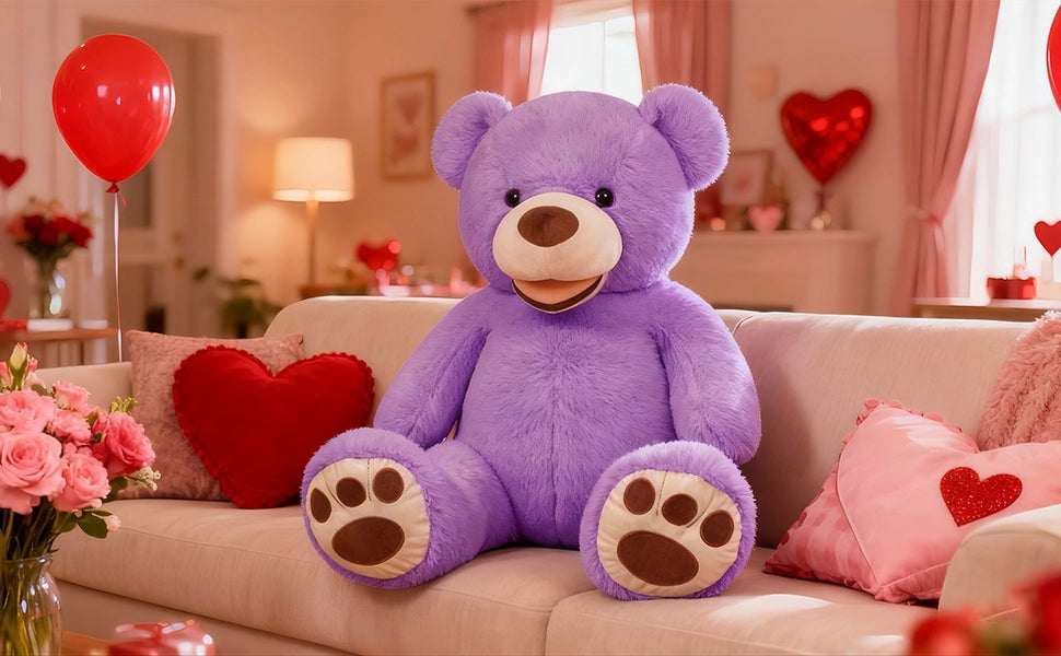 SRANWOW 52 Inches Giant Plush Teddy Bear Soft Gray Stuffed Animal with Paw Details (Purple) - Detail 3