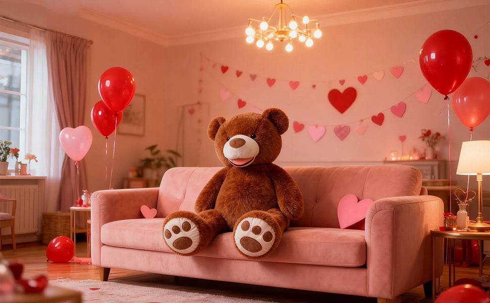 SRANWOW 52 Inches Giant Plush Teddy Bear Soft Gray Stuffed Animal with Paw Details (Dark Brown) - Detail 3