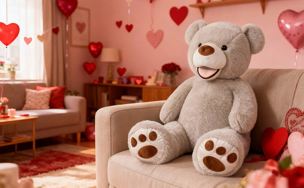 SRANWOW Giant Plush Teddy Bear, 52 Inches Tall, Soft Gray Stuffed Animal with Paw Details (Gray) - Detail 3
