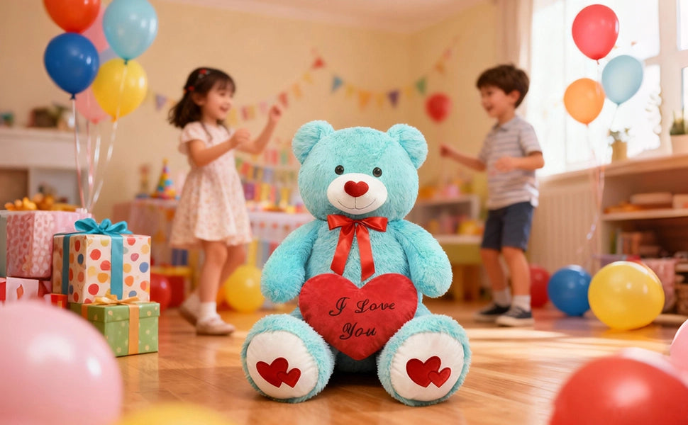 SRANWOW 43.3 Inch Giant Teddy Bear with Soft Heart Pillow, Plush Stuffed Animal, Valentine's Day Gift (Blue) - Detail 4
