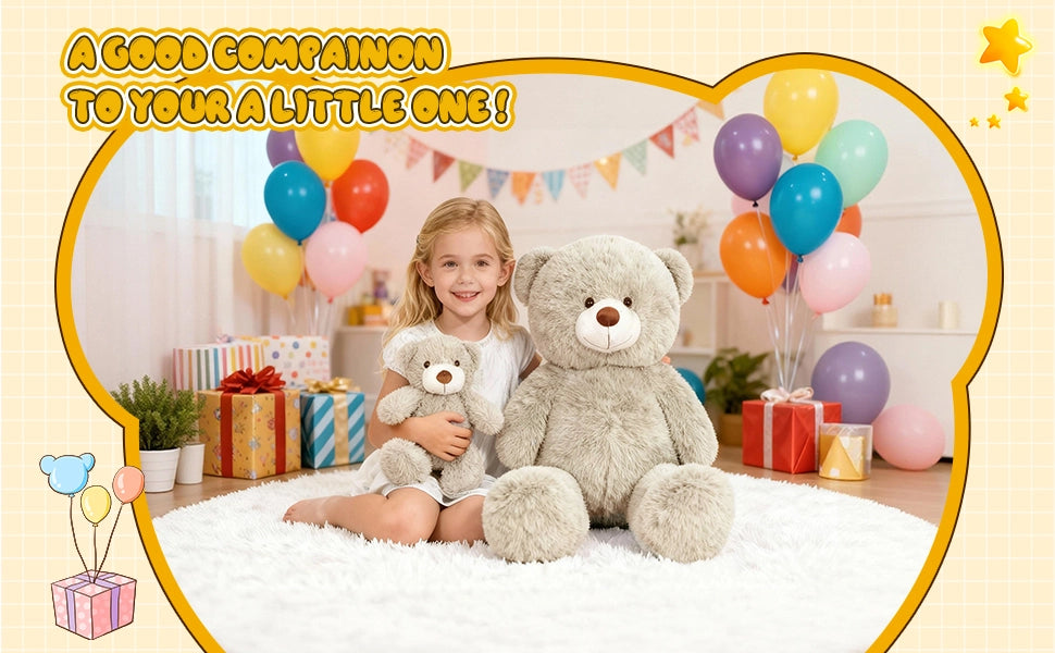 SRANWOW 2-in-1 Teddy Bear Plush Set, 39.4 inch Large & 17.7 inch Small, Stuffed Animal with Hidden Storage (Gray) - Detail 3