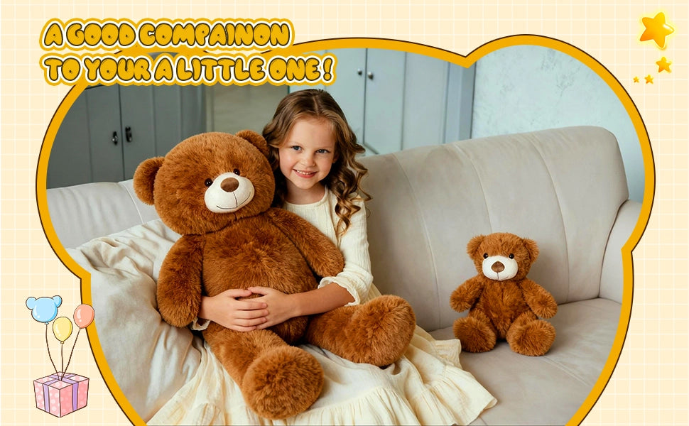 SRANWOW 2-in-1 Teddy Bear Plush Set, 39.4 inch Large & 17.7 inch Small, Stuffed Animal with Hidden Storage (Dark Brown) - Detail 3