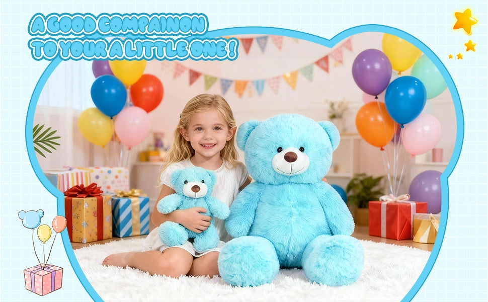 SRANWOW 2-in-1 Teddy Bear Plush Set, 39.4 inch Large & 17.7 inch Small, Stuffed Animal with Hidden Storage (Blue) - Detail 3