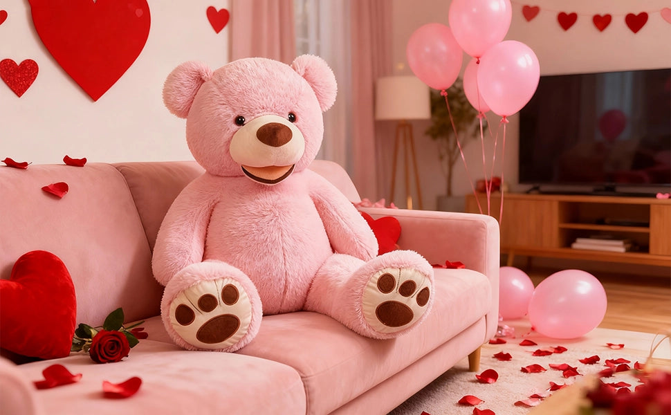 SRANWOW Giant Plush Teddy Bear, 52 Inches Tall, Soft Gray Stuffed Animal with Paw Details (Pink) - Detail 3
