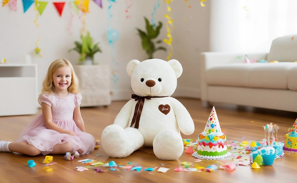 SRANWOW 45 Inches Giant Teddy Bear Super Soft Plush (White) - Detail 4