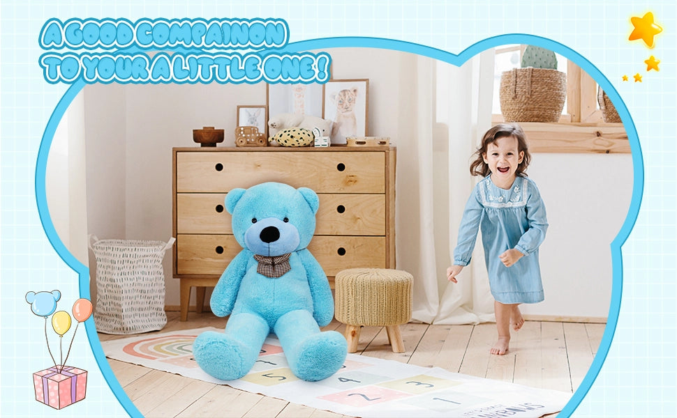 SRANWOW 3.7 feet 4.3 feet 5 feet 5.7 feet Giant Teddy Bear with Bow Tie, Super Soft Plush (Blue, 51 Inch) - Detail 3