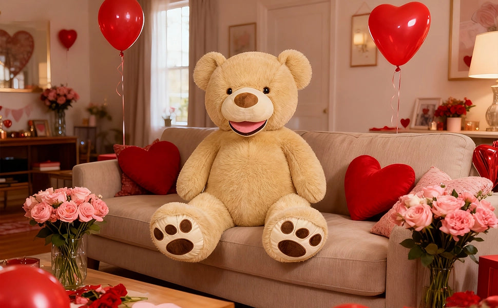 SRANWOW 52 Inches Giant Plush Teddy Bear Soft Gray Stuffed Animal with Paw Details (Light Brown) - Detail 3